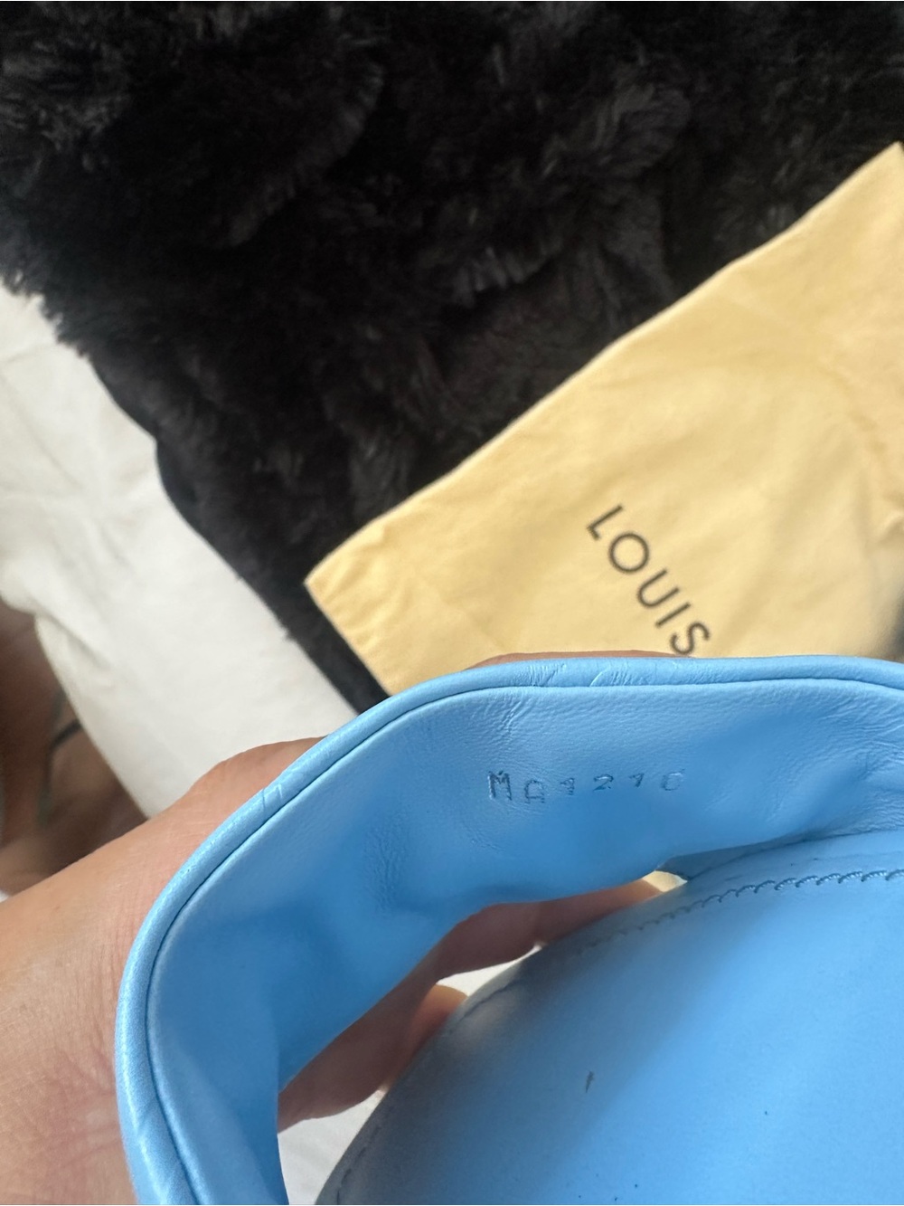 Louis Vuitton Light Blue Monogram Leather Slide Sandals - Picture 2 of 5